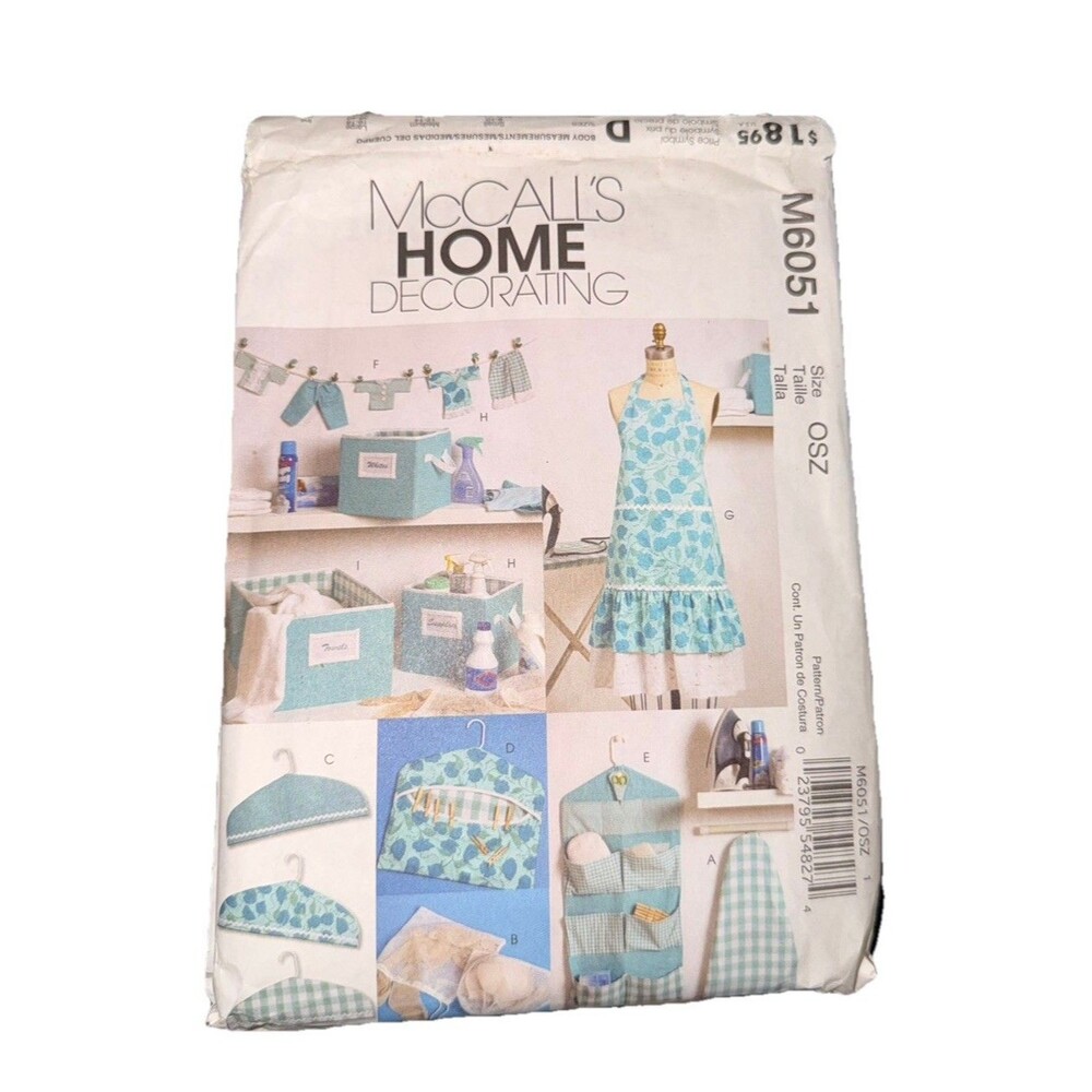 McCalls Home Decorating Pattern M6051 Apron Hanger Cover Organizer Storage Uncut